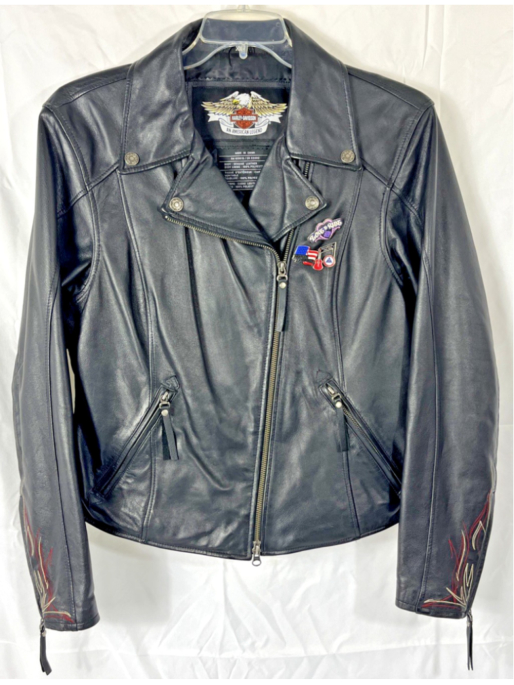 Harley-Davidson Women's Leather Motorcycle Riding Jacket XL VTG Embroidered EUC